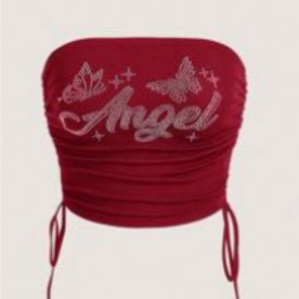 Red Tube Top with Angel Graphic
